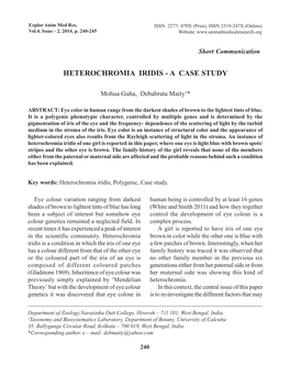 Heterochromia Iridis - a Case Study