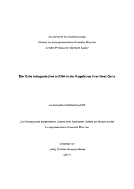 Die Rolle Intragenischer Mirna in Der Regulation Ihrer Host-Gene