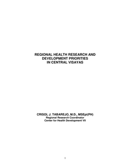 Regional Health Research and Development Priorities in Central Visayas