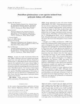 Penicillium Pimiteouiense: a New Species Isolated from Polycystic Kidney Cell Cultures