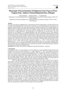 Phenotypic Characterization of Indigenous Goat Types in West Gojjam Zone, Amhara National Regional State, Ethiopia