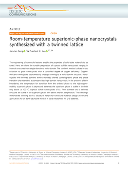 Room-Temperature Superionic-Phase Nanocrystals Synthesized with a Twinned Lattice