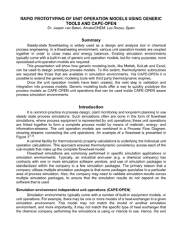 RAPID PROTOTYPING of UNIT OPERATION MODELS USING GENERIC TOOLS and CAPE-OPEN Dr