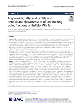 Triglyceride, Fatty Acid Profile and Antioxidant Characteristics of Low