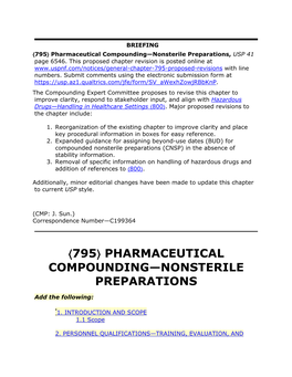 ۦ795ۧ Pharmaceutical Compounding—Nonsterile