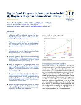 Egypt: Good Progress to Date, but Sustainabil- Ity Requires Deep, Transformational Change