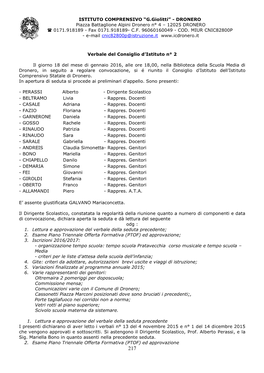 ISTITUTO COMPRENSIVO “G.Giolitti” - DRONERO Piazza Battaglione Alpini Dronero N° 4 – 12025 DRONERO  0171.918189 - Fax 0171.918189- C.F