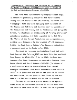 A Chronological Outline of the Evolution of the Various Fur Trade and Colonial Establishments Near the Forks of the Red and Assiniboine Rivers