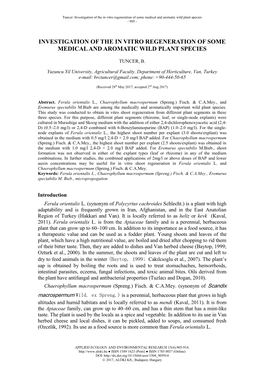 TUNCER, B. : Investigation of the in Vitro Regeneration of Some Medical and Aromatic Wild Plant Species