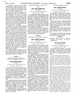 CONGRESSIONAL RECORD— Extensions of Remarks E591 HON. FRANCIS ROONEY HON. EARL BLUMENAUER HON. VICENTE GONZALEZ HON. FRANCIS R