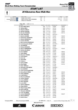 START LIST 20 Kilometres Race Walk Men