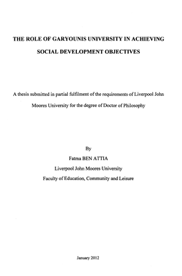 The Role of Garyounis University in Achieving Social Development Objectives Based on the Staff Point of View