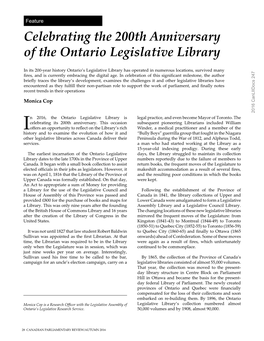 Celebrating the 200Th Anniversary of the Ontario Legislative Library