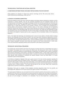 TECHNOLOGICAL TRADITIONS and NATIONAL IDENTITIES a COMPARISON BETWEEN FRANCE and GREAT BRITAIN DURING the XIXTH CENTURY Article