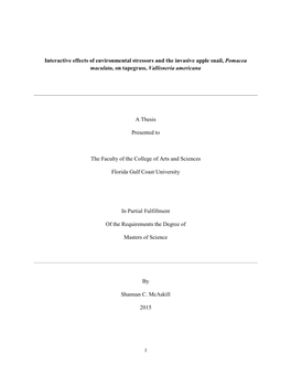 Interactive Effects of Environmental Stressors and the Invasive Apple Snail, Pomacea Maculata, on Tapegrass, Vallisneria Americana