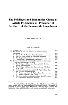 The Privileges and Immunities Clause of Article IV, Section 2: Precursor of Section 1 of the Fourteenth Amendment