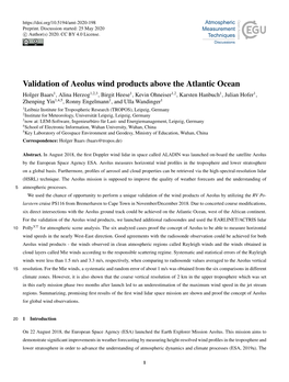 Validation of Aeolus Wind Products Above the Atlantic Ocean