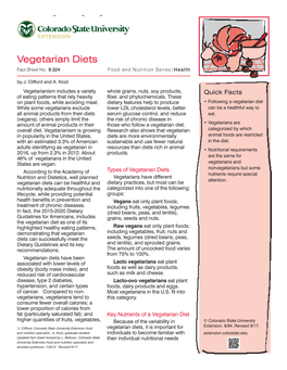 Vegetarian Diets Fact Sheet No