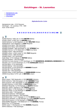 ABC-Listen Zum Familienbuch Rk. Geichlingen