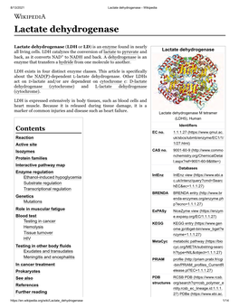 Lactate Dehydrogenase – Wikipedia