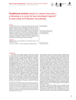 Traditional Sectors Based on Natural Resources – a Blessing Or a Curse for Less Developed Regions? a Case Study of Podlaskie Voivodeship