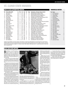 St. Cloud State Huskies 2009-10 SCSU Alphabetical Roster Numerical Roster