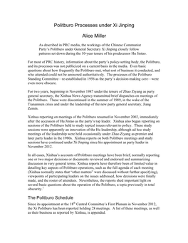 Politburo Processes Under Xi Jinping Alice Miller