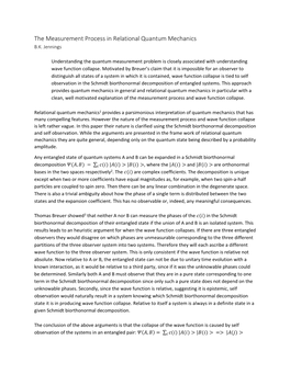 The Measurement Process in Relational Quantum Mechanics B.K