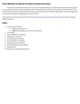 From Windows to Ubuntu & Ticket to Read Instructions