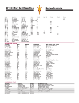 2019-20 Sun Devil Wrestling Roster/Schedule