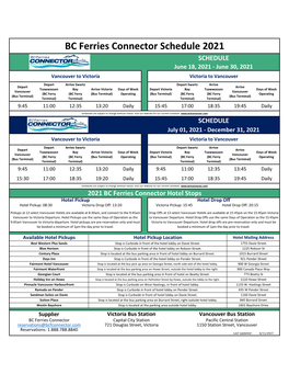BC Ferries Connector Schedule 2021 SCHEDULE June 18, 2021 - June 30, 2021 Vancouver to Victoria Victoria to Vancouver