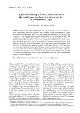 Reproductive Biology of a Boreal Nemacheilid Loach Barbatula Oreas Introduced Into a Temperate River in Central Honshu, Japan