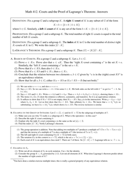 Math 412. Cosets and the Proof of Lagrange's Theorem: Answers