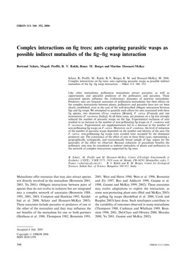 Complex Interactions on Fig Trees: Ants Capturing Parasitic Wasps As Possible Indirect Mutualists of the Fig�/Fig Wasp Interaction