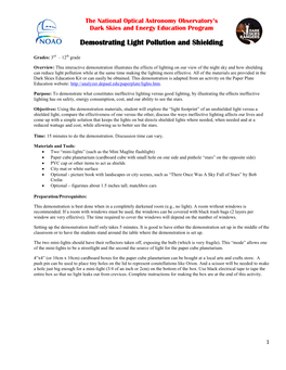 Demostrating Light Pollution and Shielding