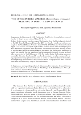 THE EURASIAN REED WARBLER (Acrocephalus Scirpaceus) BREEDING in EGYPT – a NEW EVIDENCE?