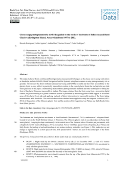 Close Range Photogrammetric Methods Applied to the Study of the Fronts of Johnsons and Hurd Glaciers (Livingston Island, Antarctica) from 1957 to 2013