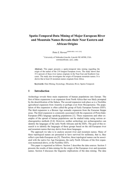 Spatio-Temporal Data Mining of Major European River and Mountain Names Reveals Their Near Eastern and African Origins