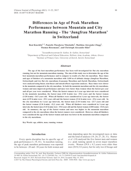 Differences in Age of Peak Marathon Performance Between Mountain and City Marathon Running - the ‘Jungfrau Marathon’ in Switzerland