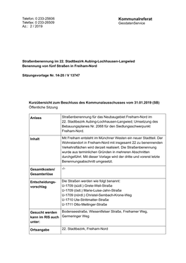 Kommunalreferat Telefax: 0 233-26509 Geodatenservice Az.: 2 / 2019