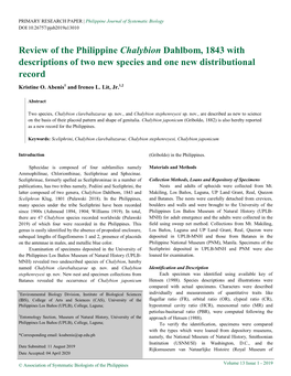 Review of the Philippine Chalybion Dahlbom, 1843 with Descriptions of Two New Species and One New Distributional Record Kristine O