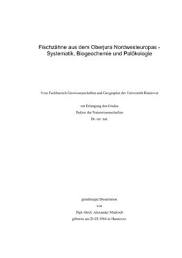 Fischzähne Aus Dem Oberjura Nordwesteuropas - Systematik, Biogeochemie Und Palökologie