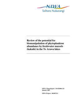 Review of the Potential for Biomanipulation of Phytoplankton Abundance by Freshwater Mussels (Kakahi) in the Te Arawa Lakes