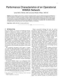 Performance Characteristics of an Operational Wimax Network James Martin, Member, IEEE, and James Westall, Afﬁliate, IEEE CS