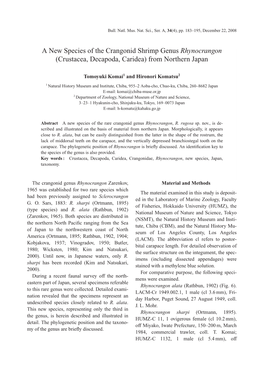 A New Species of the Crangonid Shrimp Genus Rhynocrangon (Crustacea, Decapoda, Caridea) from Northern Japan