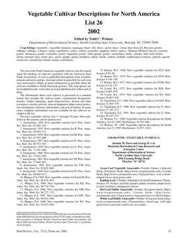 Vegetable Cultivar Descriptions for North America List 26 2002 Edited by Todd C