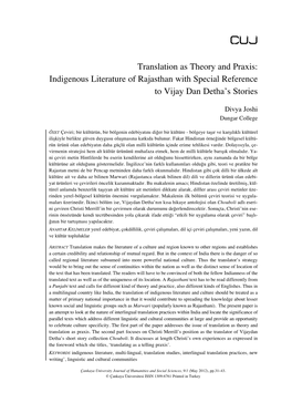 Translation As Theory and Praxis: Indigenous Literature of Rajasthan with Special Reference to Vijay Dan Detha's Stories