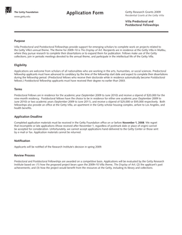 Application Form Getty Research Grants 2009 Residential Grants at the Getty Villa Villa Predoctoral and Postdoctoral Fellowships