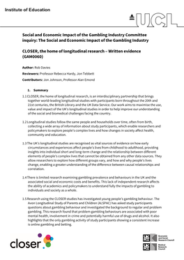 Social and Economic Impact of the Gambling Industry Inquiry