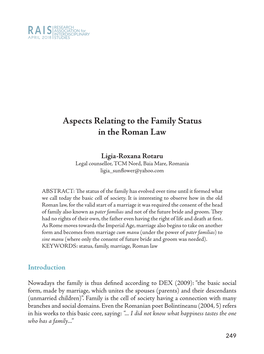 Aspects Relating to the Family Status in the Roman Law